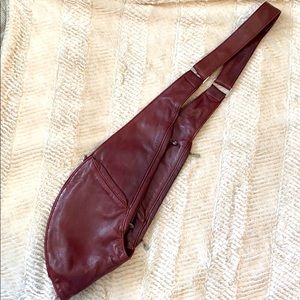 Sash Bag - Expandable burgundy genuine leather